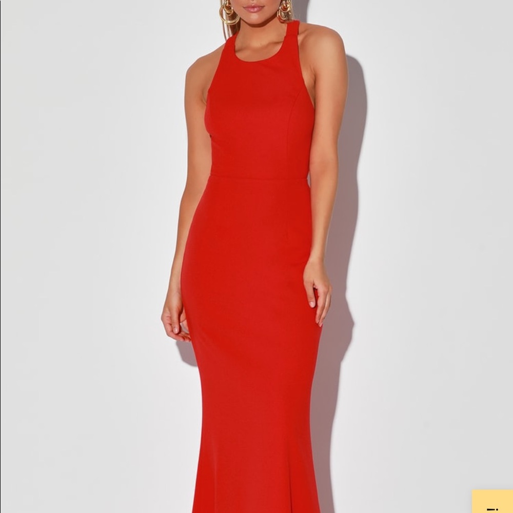 LULU’S Straight to the Heart Red Maxi Prom Evening Dress NWT